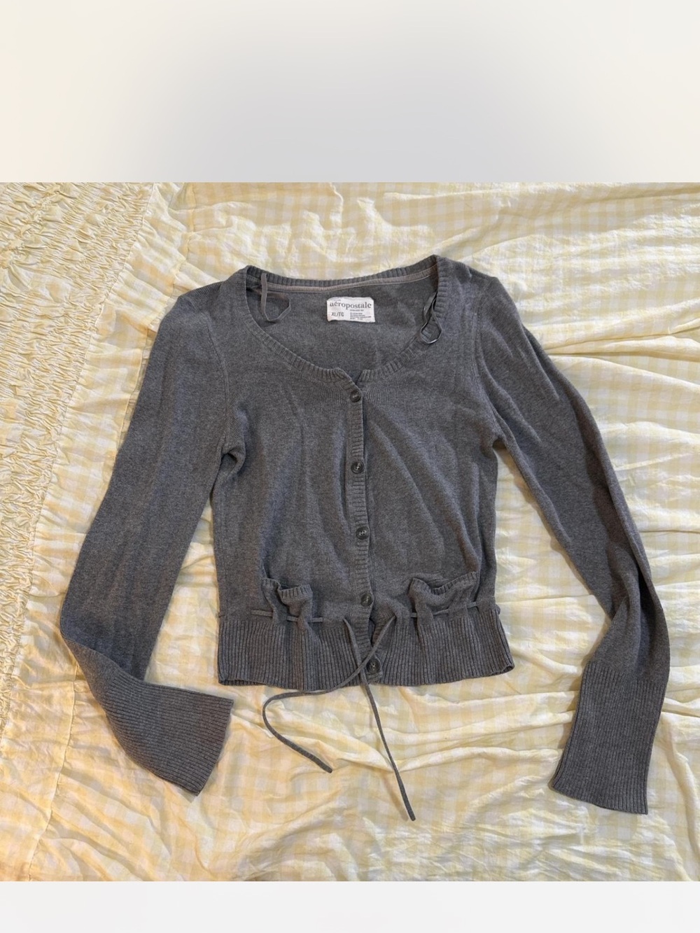 Aeropostale Charcoal Gray Drawstring Waist Button Cardigan